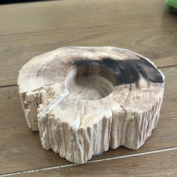 Genuine petrified wood tea light holder & decorative object natural cream black - Picture 14 of 16